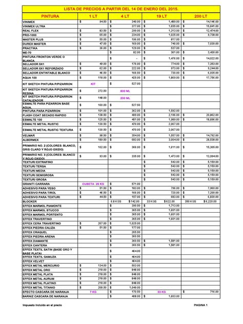 pinturas comex lista de precios.